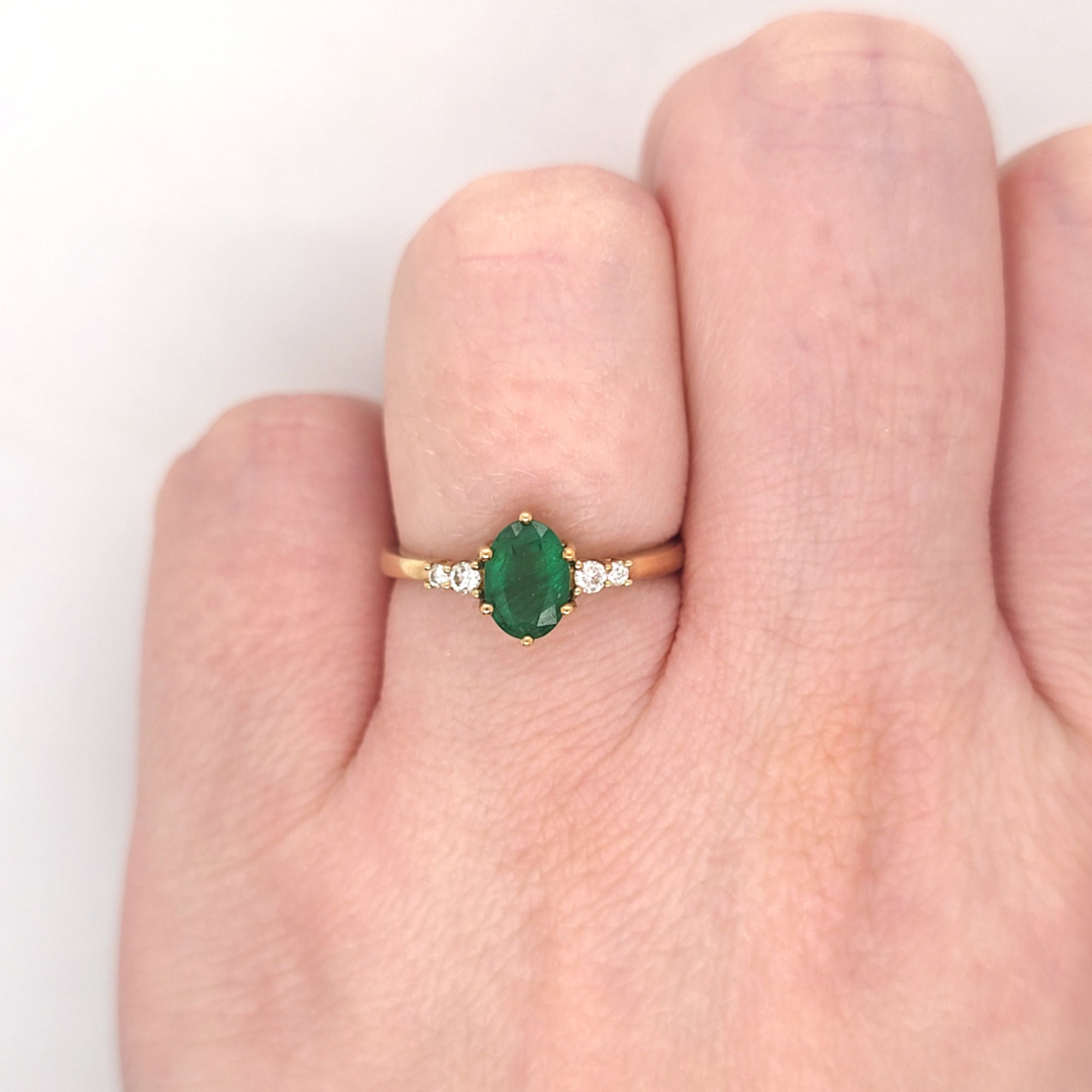 0.72ct Oval Cut Emerald & Diamond Fancy Ring Set in Yellow Gold - Montpellier Jewellers