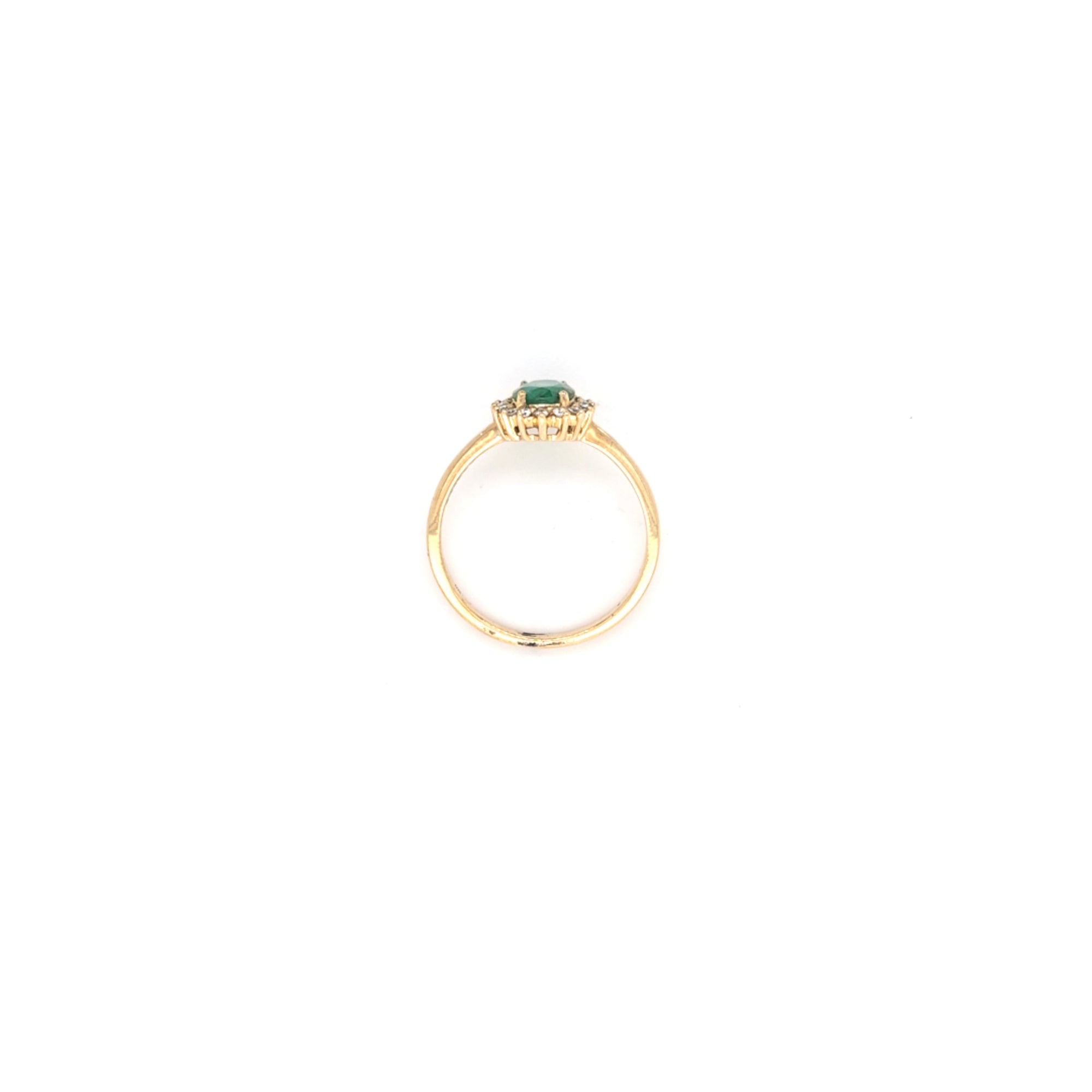 0.96ct Oval Cut Emerald & Diamond Cluster Ring Set in Yellow Gold - Montpellier Jewellers