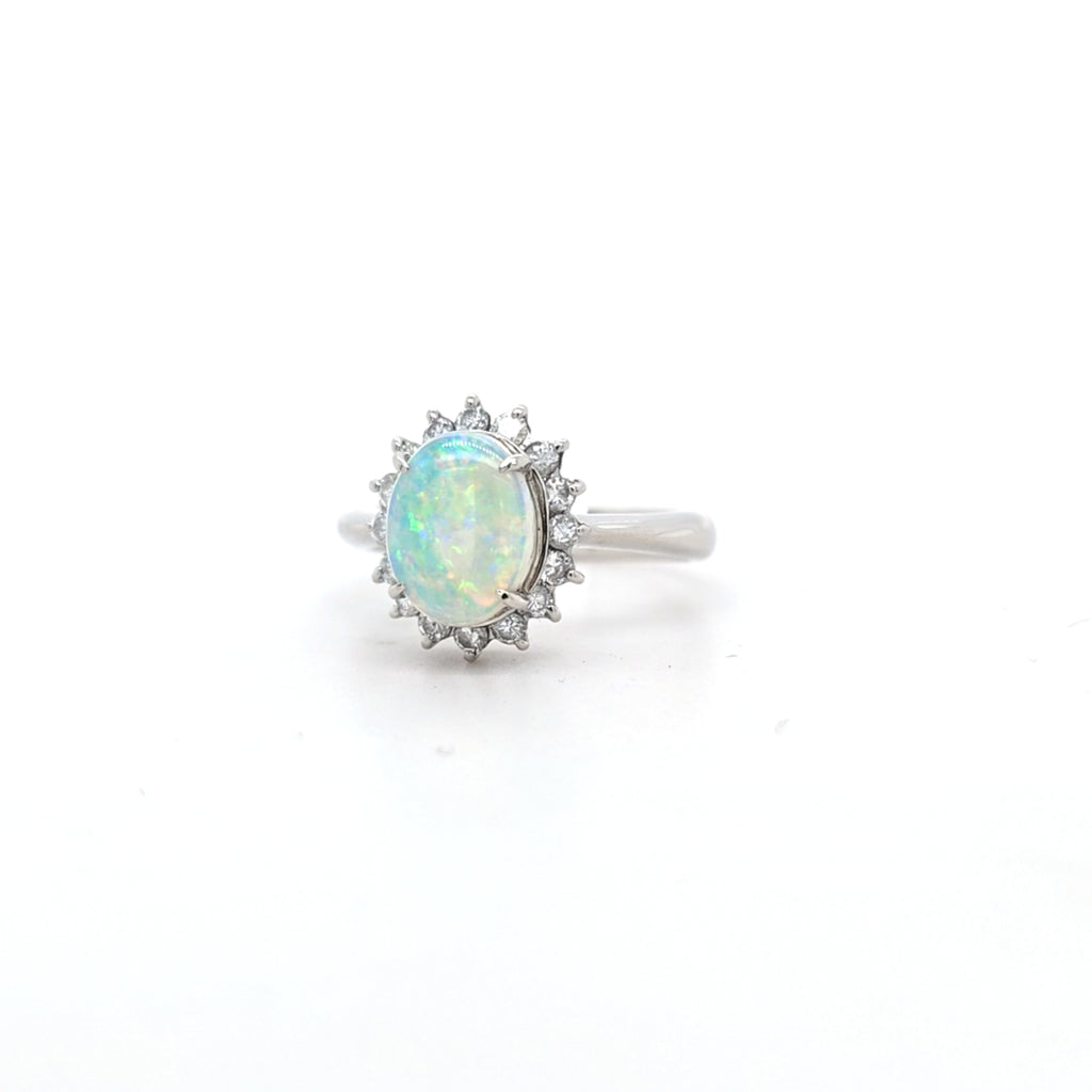 0.87ct Opal & Diamond Cluster Ring set in Platinum - Montpellier Jewellers