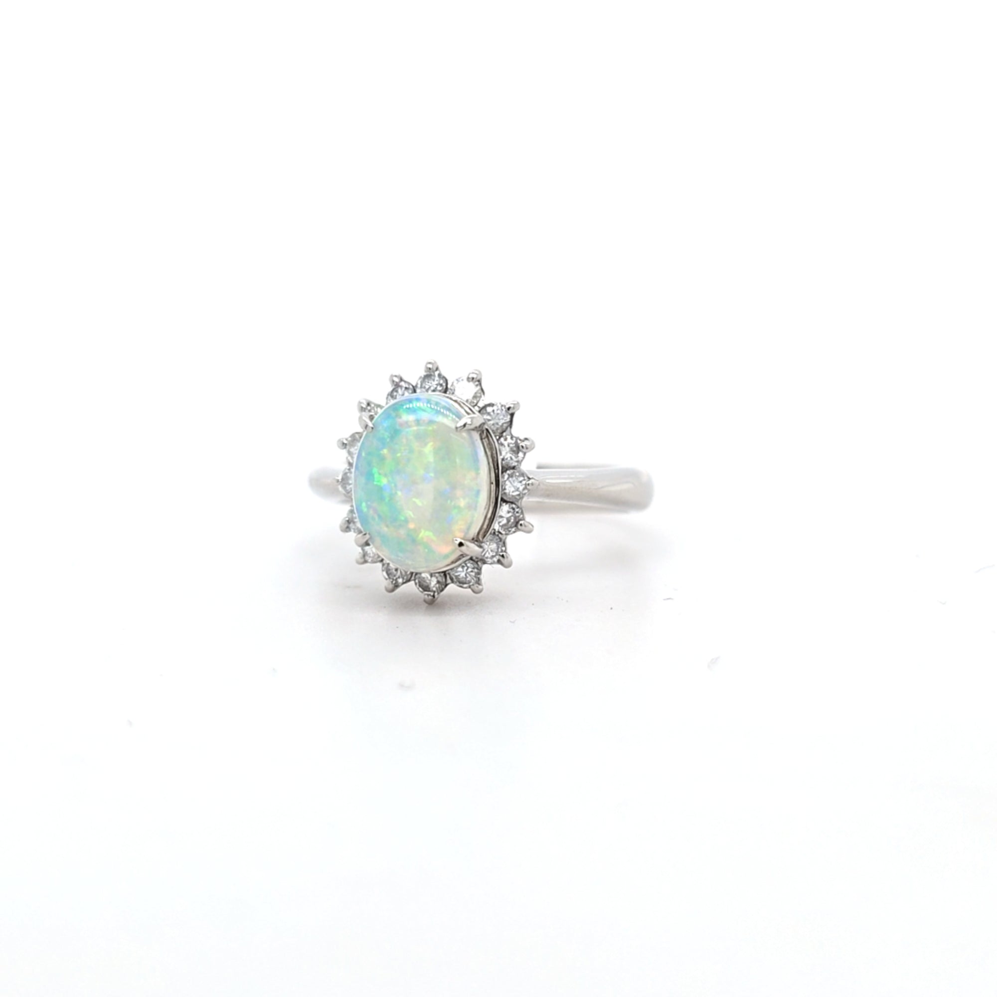 0.87ct Opal & Diamond Cluster Ring set in Platinum - Montpellier Jewellers