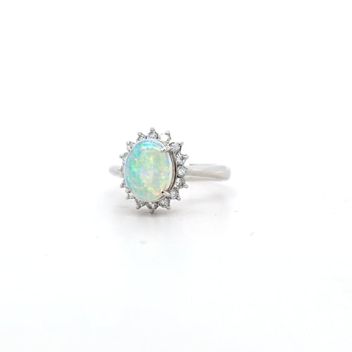 0.87ct Opal & Diamond Cluster Ring set in Platinum - Montpellier Jewellers