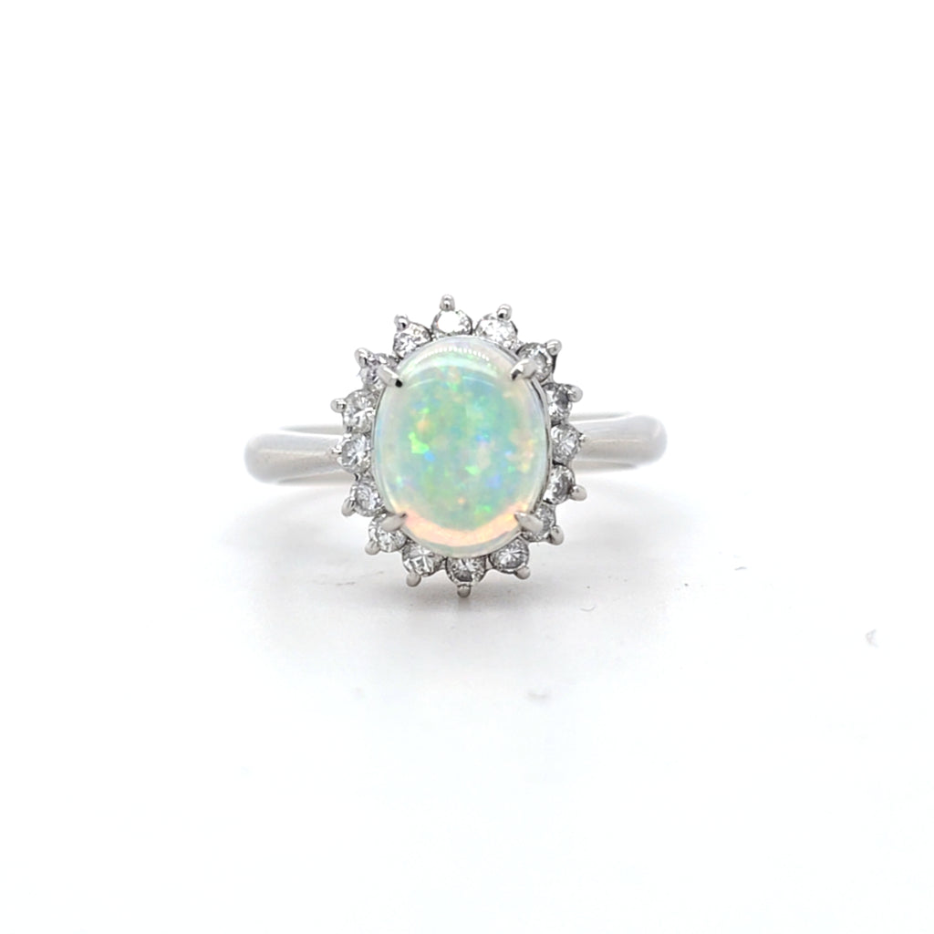 0.87ct Opal & Diamond Cluster Ring set in Platinum - Montpellier Jewellers