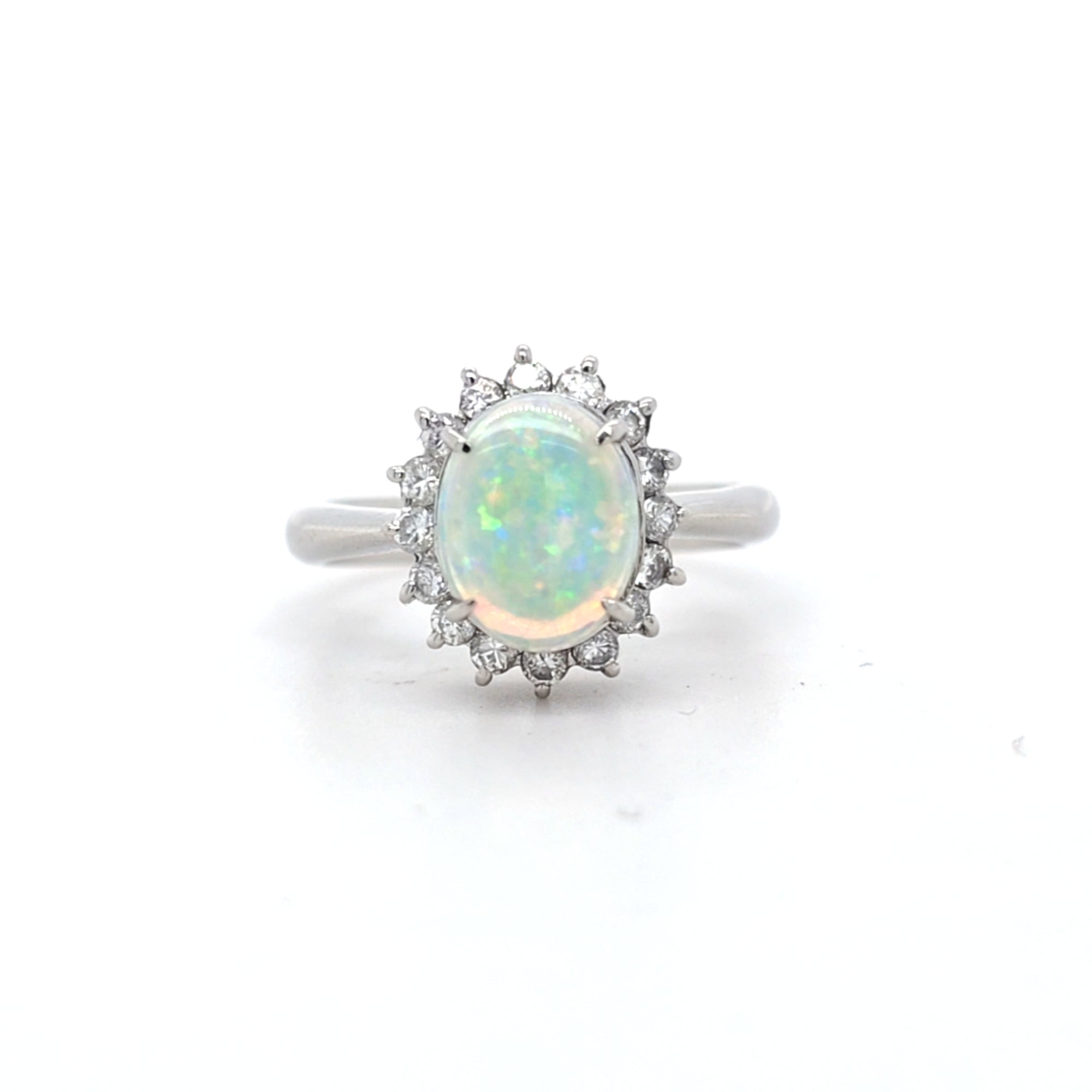0.87ct Opal & Diamond Cluster Ring set in Platinum - Montpellier Jewellers