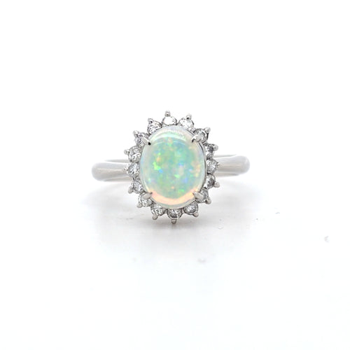 0.87ct Opal & Diamond Cluster Ring set in Platinum - Montpellier Jewellers
