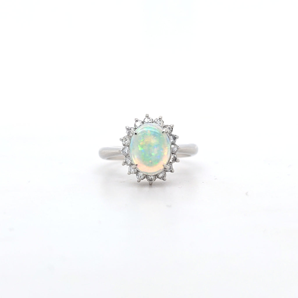 0.87ct Opal & Diamond Cluster Ring set in Platinum - Montpellier Jewellers