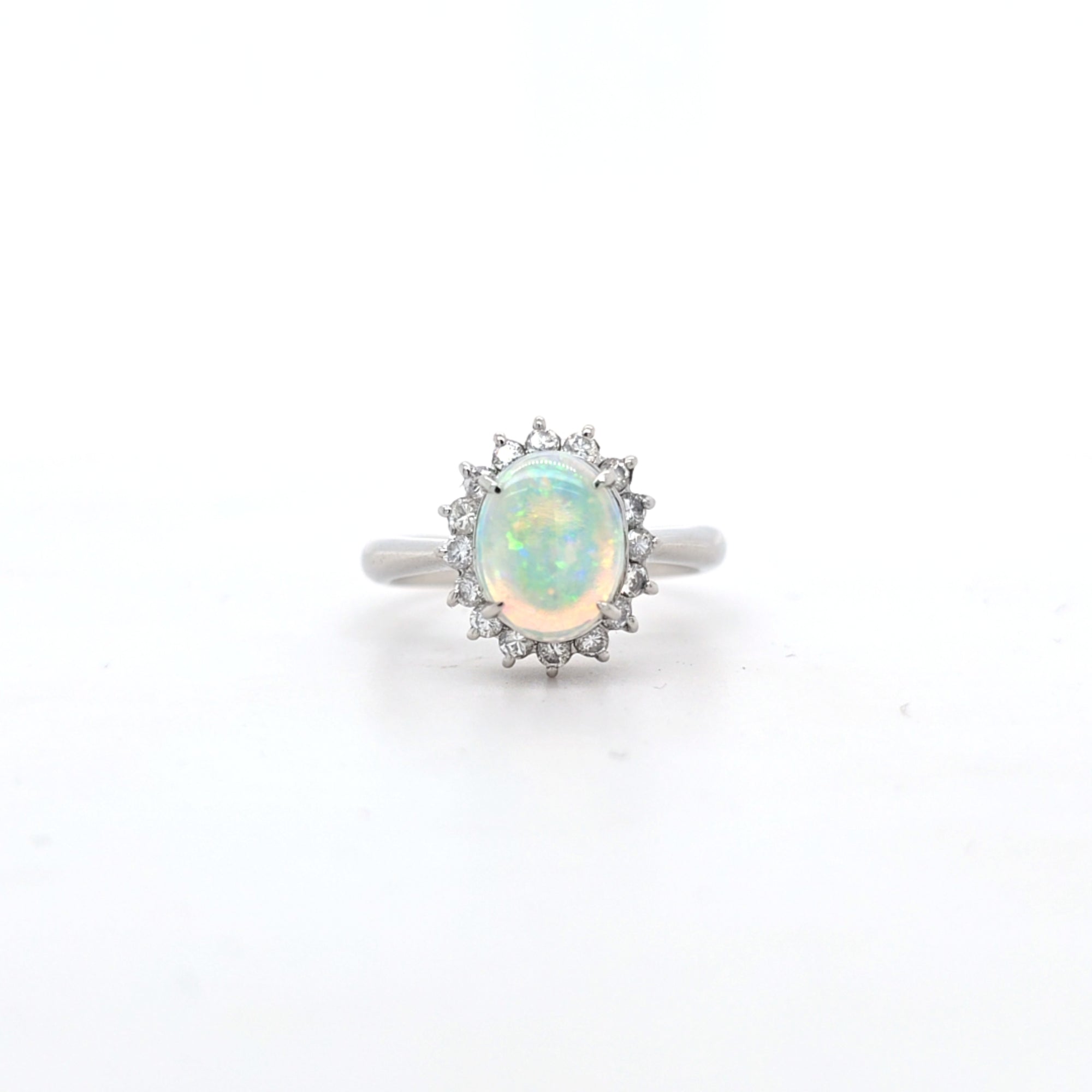 0.87ct Opal & Diamond Cluster Ring set in Platinum - Montpellier Jewellers