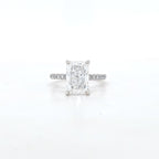 IGI 3.01ct D/VS2 Radiant Cut LAB Diamond Solitaire set in Platinum with Diamond Shoulders & Ruby Accent Stone - Montpellier Jewellers