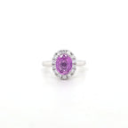 Oval Pink Sapphire & Diamond Cluster Ring Set in Platinum - Montpellier Jewellers
