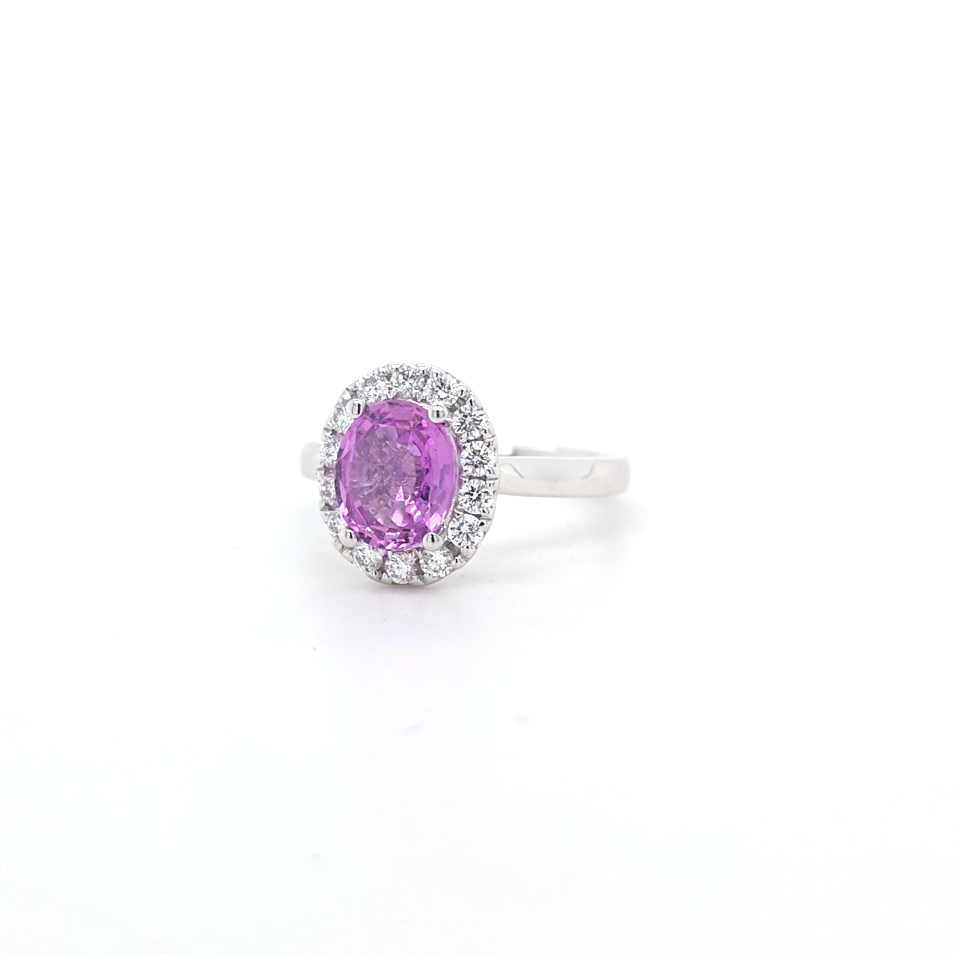 Oval Pink Sapphire & Diamond Cluster Ring Set in Platinum - Montpellier Jewellers