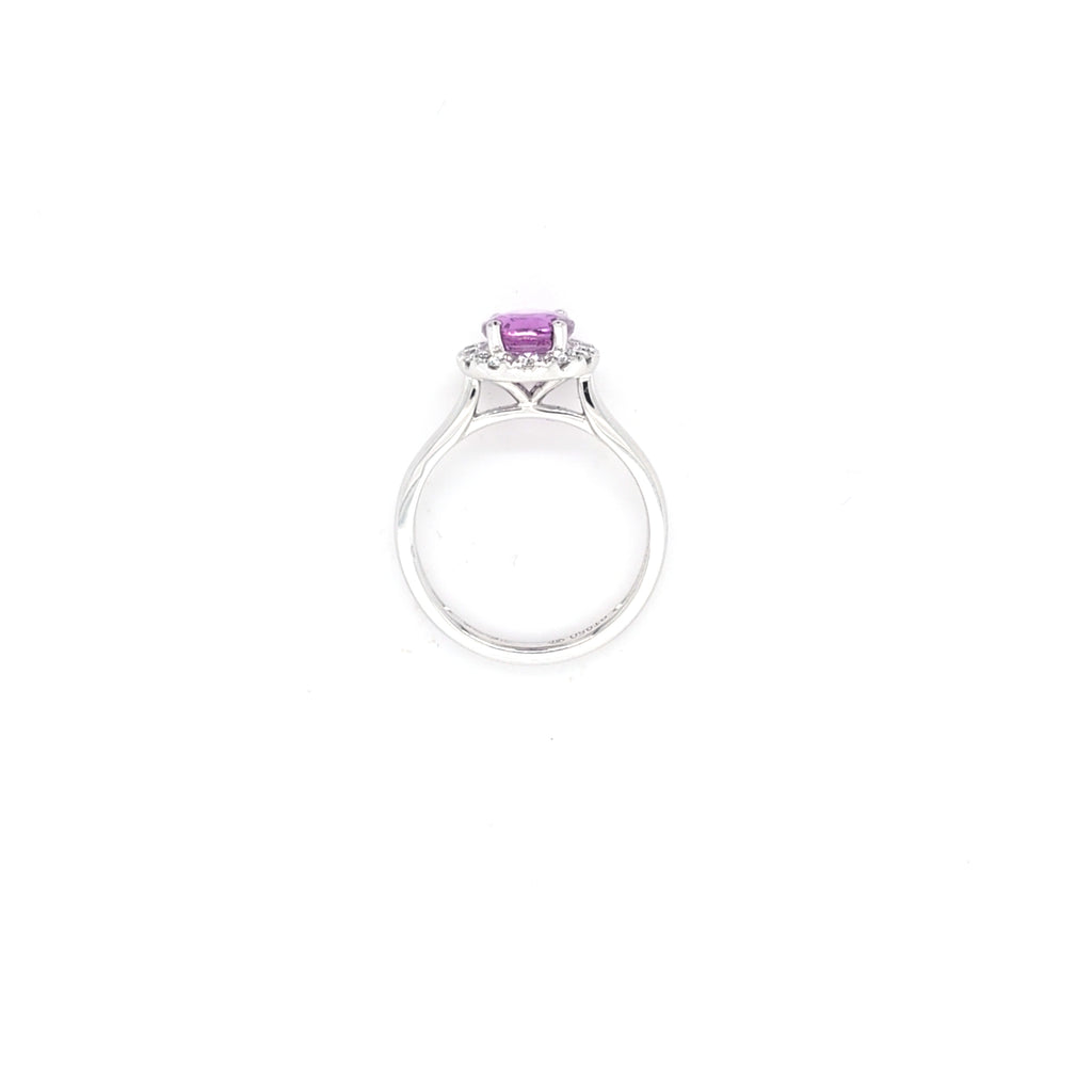 Oval Pink Sapphire & Diamond Cluster Ring Set in Platinum - Montpellier Jewellers