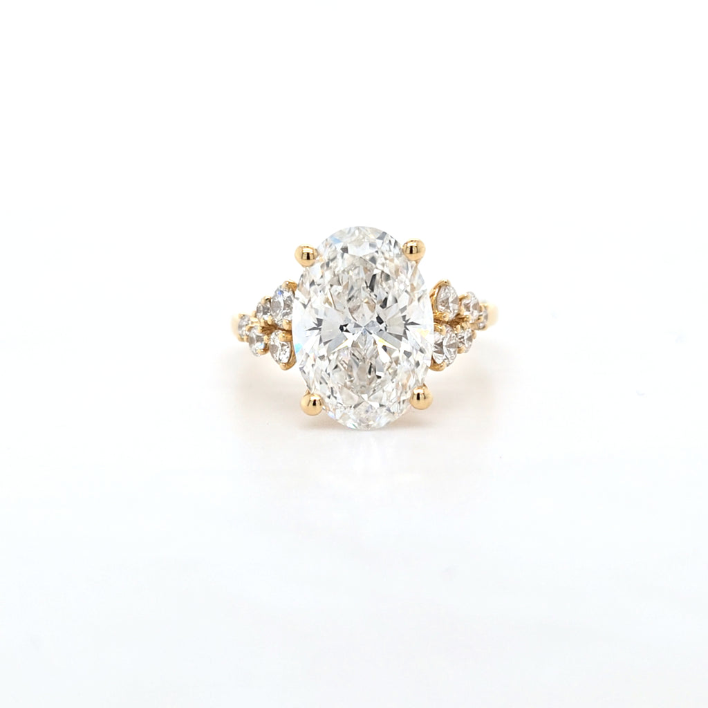 IGI 4.04ct D/VS2 Oval Cut LAB Diamond Ring with Fancy Diamond Shoulders Set in 18ct Yellow Gold