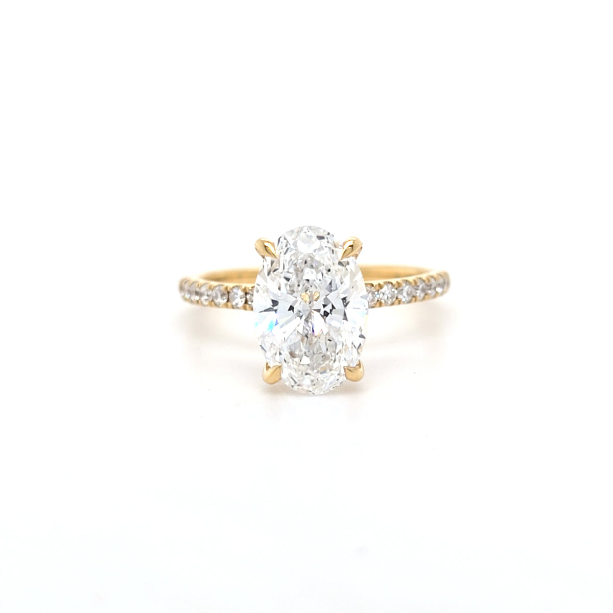 IGI 2.53ct D/VS1 Oval Cut LAB Diamond Ring with Diamond Shoulders & Diamond Set Claws Set in 18ct Yellow Gold