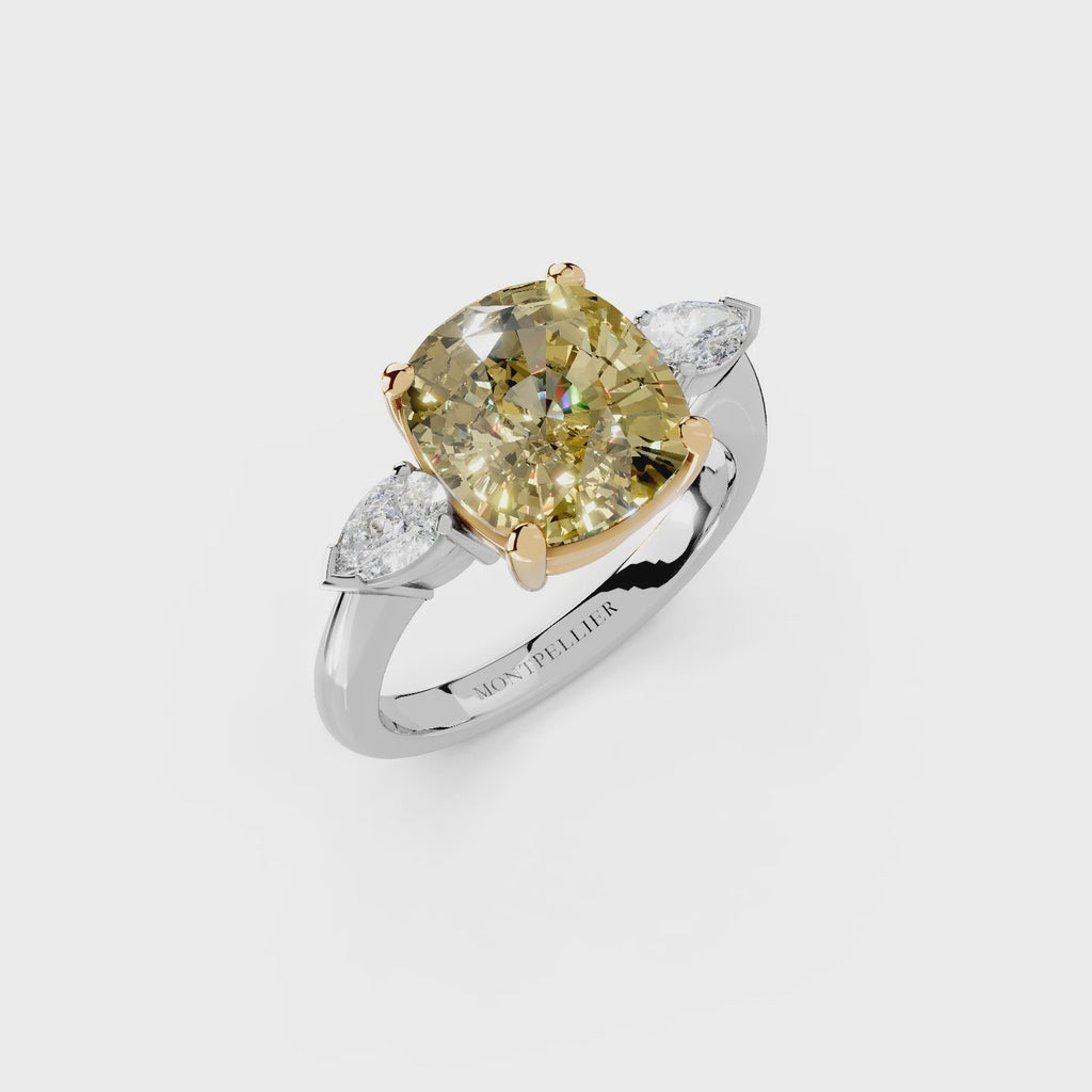 GIA 4.52ct Cushion Cut Fancy Intense Yellow Diamond Ring