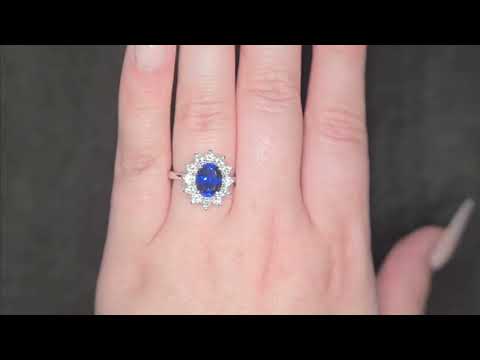 2.57ct LAB Sapphire & LAB Diamond Cluster Ring set in 9ct White Gold