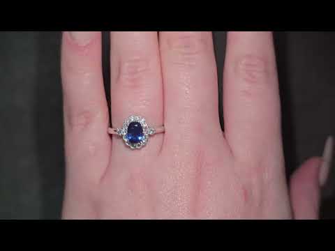 Oval Cut Sapphire & Diamond Fancy Cluster Ring Set in 18ct White Gold