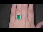3.86ct Emerald and Diamond Cluster Ring with Diamond Shoulders Set in Platinum