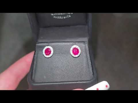 Ruby & Diamond Halo Earrings Set In 18ct White Gold
