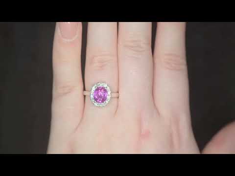 Oval Pink Sapphire & Diamond Cluster Ring Set in Platinum