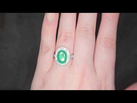 3.93ct Emerald and Diamond Halo Ring with Diamond Shoulders Set in Platinum