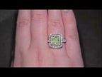 GIA 2.20ct Fancy Yellow-Green Radiant Cut Diamond Halo Ring Set in 18ct White Gold