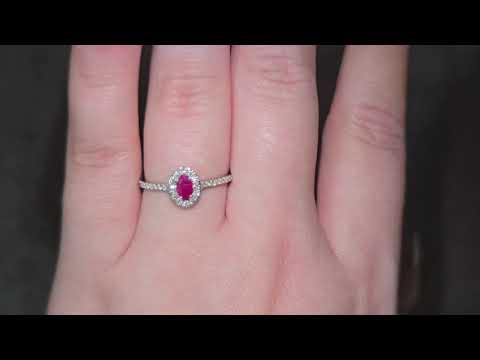 Oval Cut Ruby & Diamond Halo Ring Set in Platinum