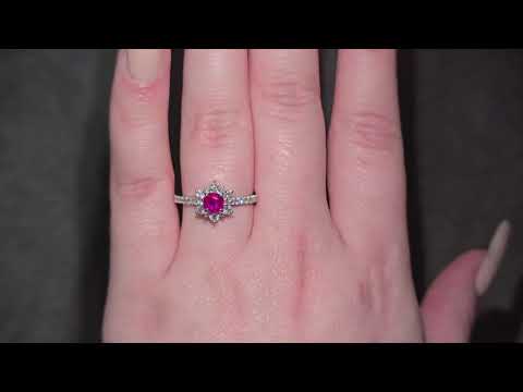 Ruby & Diamond Fancy Cluster Ring with Diamond Shoulders Set in 18ct White Gold