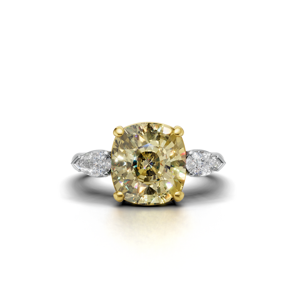 GIA 4.52ct Cushion Cut Fancy Intense Yellow Diamond Ring