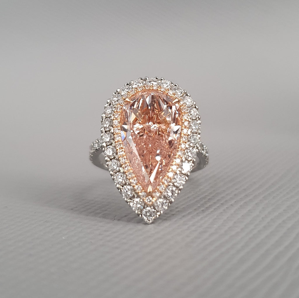 5.10ct Fancy Pink Pear Shape Diamond Halo Ring