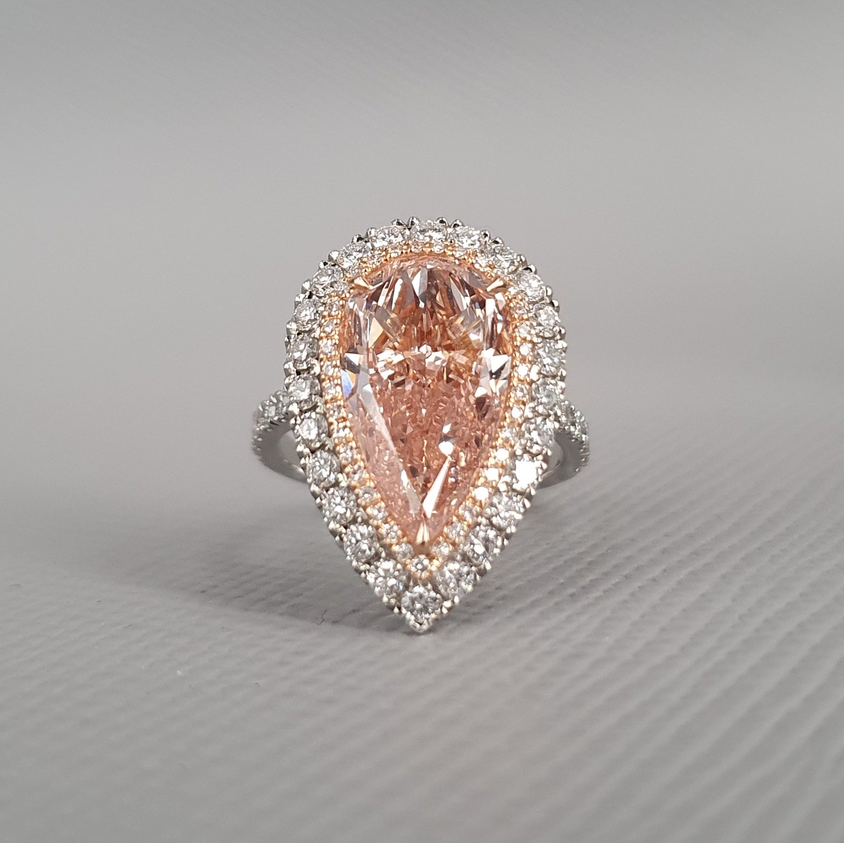 5.10ct Fancy Pink Pear Shape Diamond Halo Ring - Montpellier Jewellers