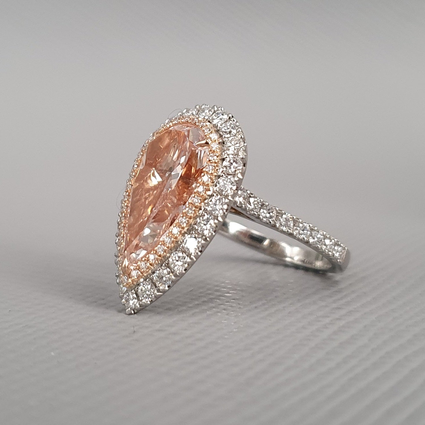 5.10ct Fancy Pink Pear Shape Diamond Halo Ring - Montpellier Jewellers