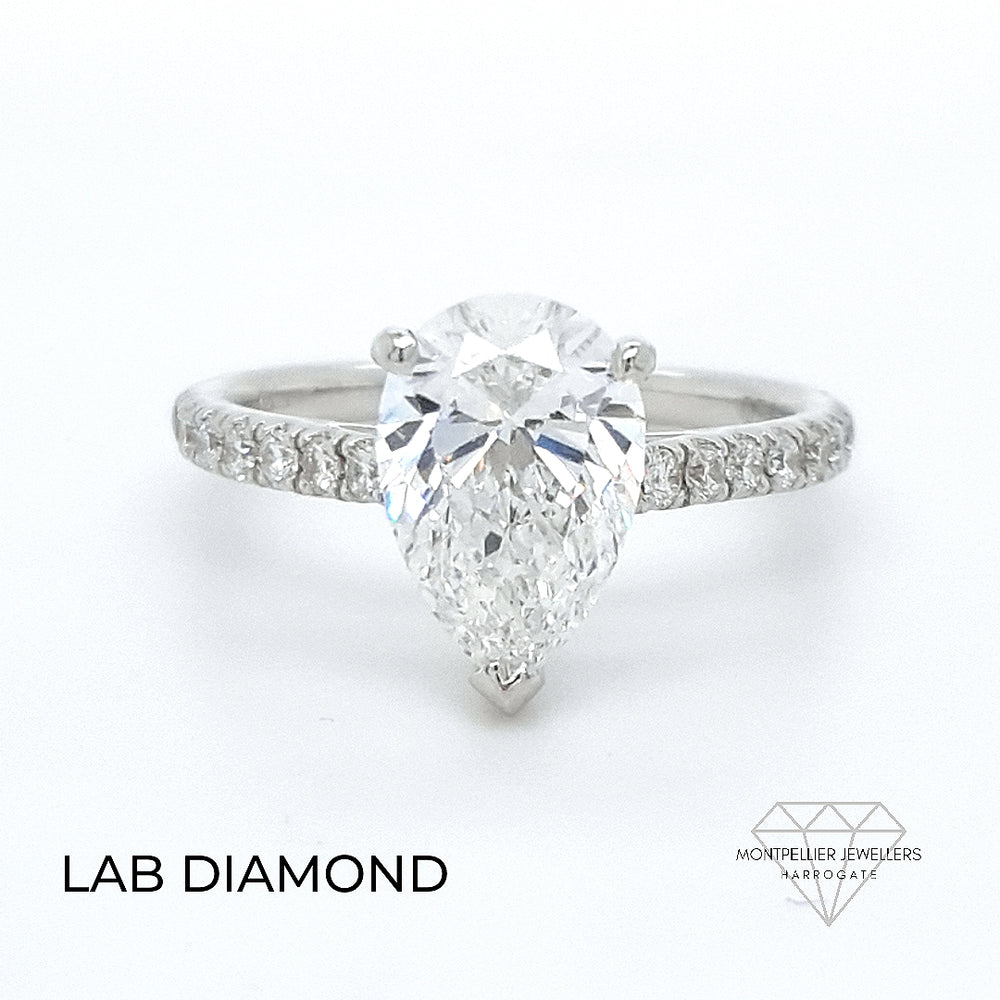 IGI 2.01ct F /VS1 LAB Diamond Pear Shape Solitaire Set In Platinum with Diamond Shoulders