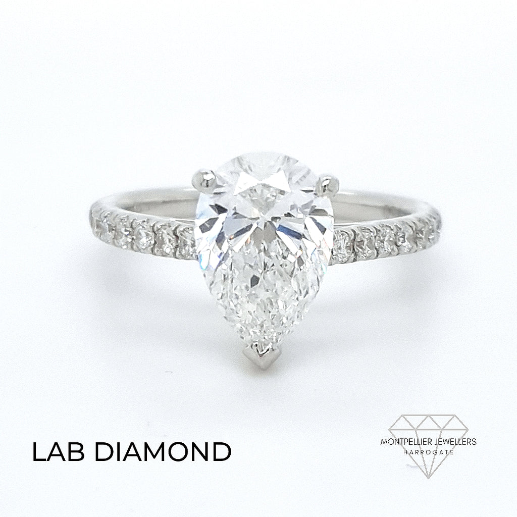 IGI 2.01ct F /VS1 LAB Diamond Pear Shape Solitaire Set In Platinum with Diamond Shoulders