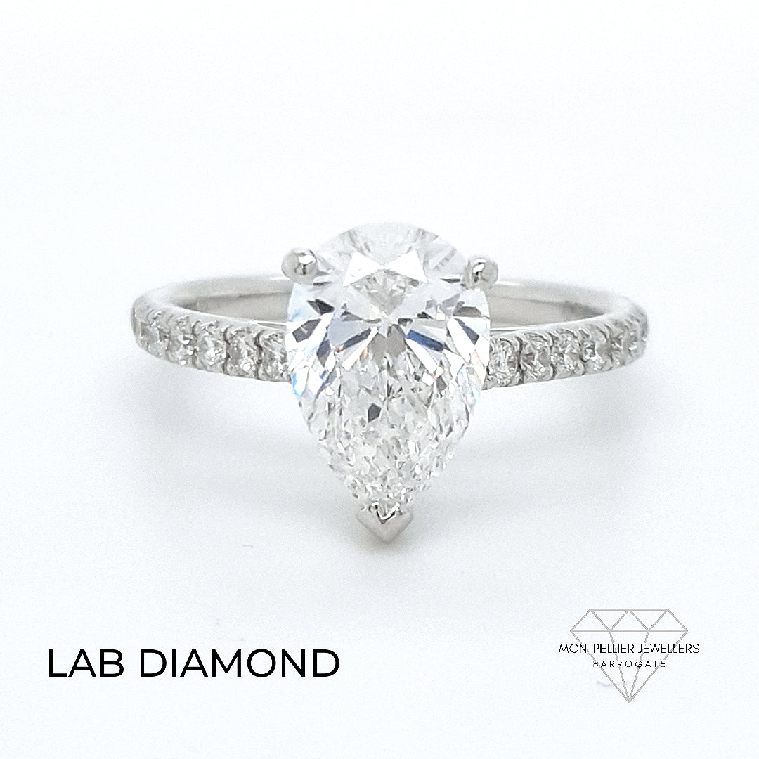 IGI 2.01ct F /VS1 LAB Diamond Pear Shape Solitaire Set In Platinum with Diamond Shoulders