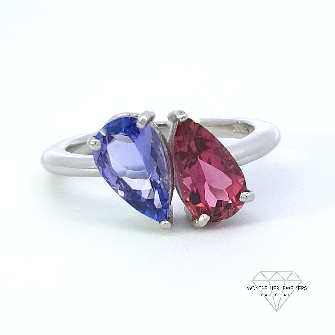 Tanzanite & Tourmaline Toi et Moi Ring Set In Platinum - Montpellier Jewellers