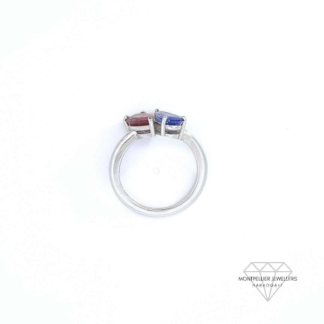 Tanzanite & Tourmaline Toi et Moi Ring Set In Platinum - Montpellier Jewellers