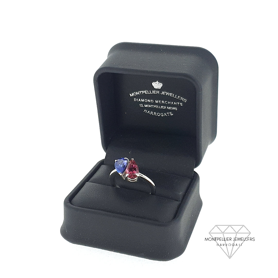 Tanzanite & Tourmaline Toi et Moi Ring Set In Platinum