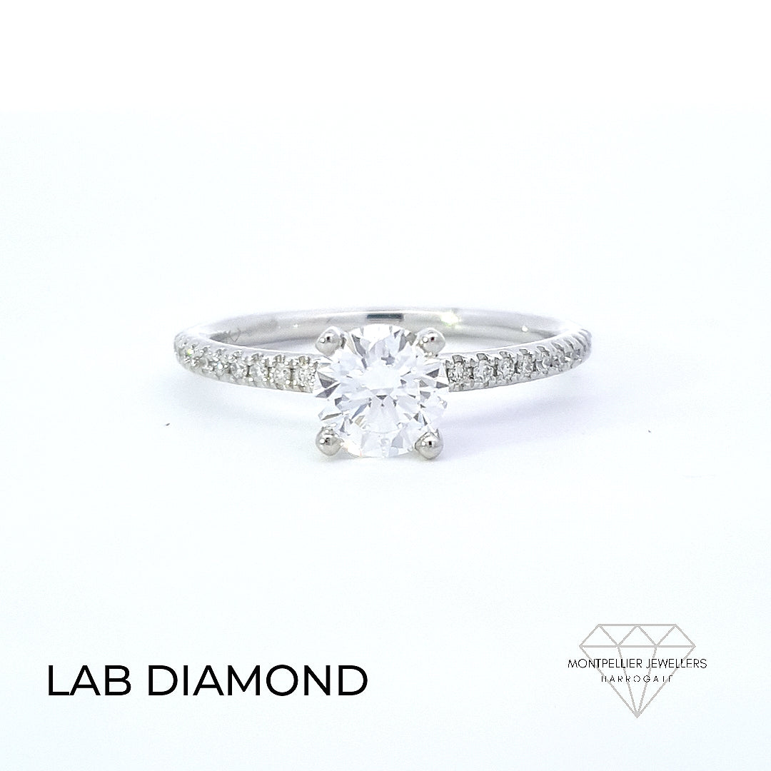 IGI 0.75ct D /VVS2 LAB Diamond Solitaire Set In Platinum with Diamond Shoulders