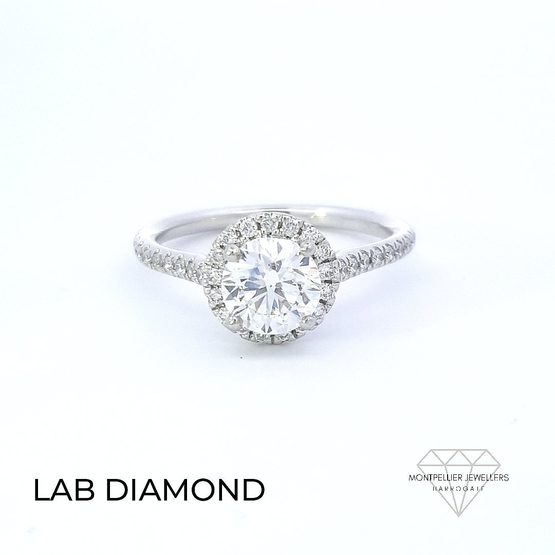 IGI 1.00ct F /VS2 LAB Diamond Solitaire Halo Set In Platinum