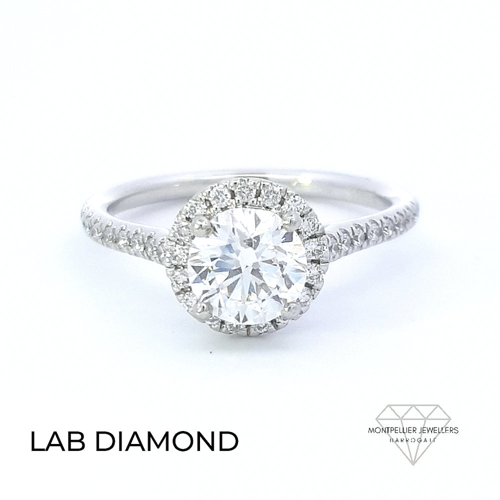 IGI 1.00ct F /VS2 LAB Diamond Solitaire Halo Set In Platinum