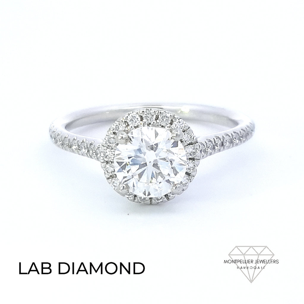 IGI 1.00ct F /VS2 LAB Diamond Solitaire Halo Set In Platinum