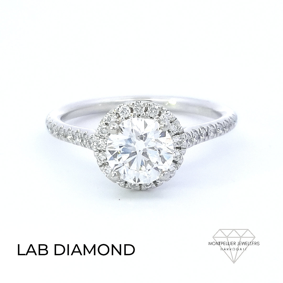 IGI 1.00ct F /VS2 LAB Diamond Solitaire Halo Set In Platinum