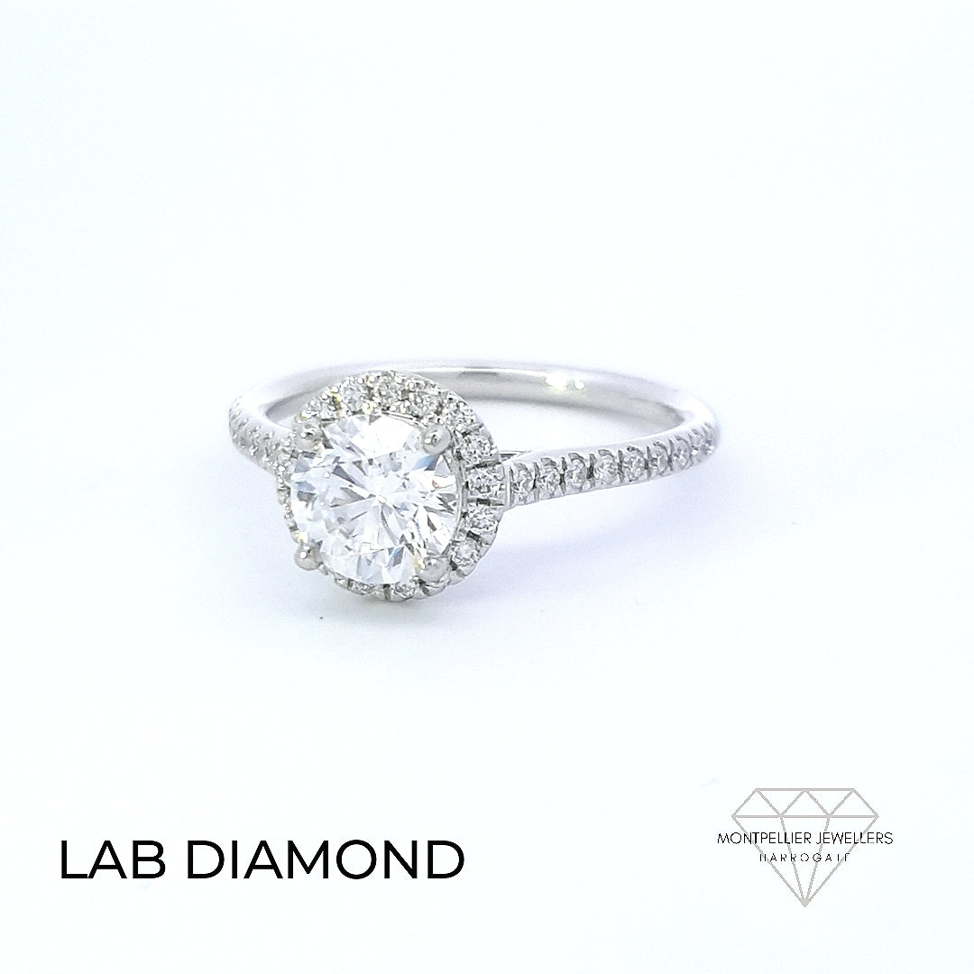 IGI 1.00ct F /VS2 LAB Diamond Solitaire Halo Set In Platinum