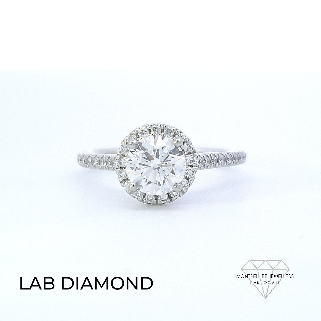 IGI 1.00ct F /VS2 LAB Diamond Solitaire Halo Set In Platinum