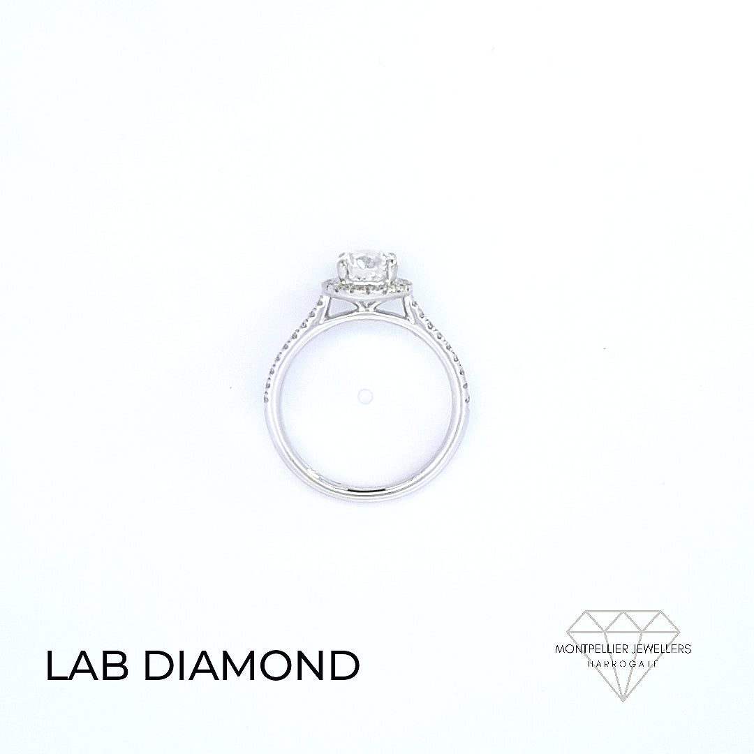 IGI 1.00ct F /VS2 LAB Diamond Solitaire Halo Set In Platinum