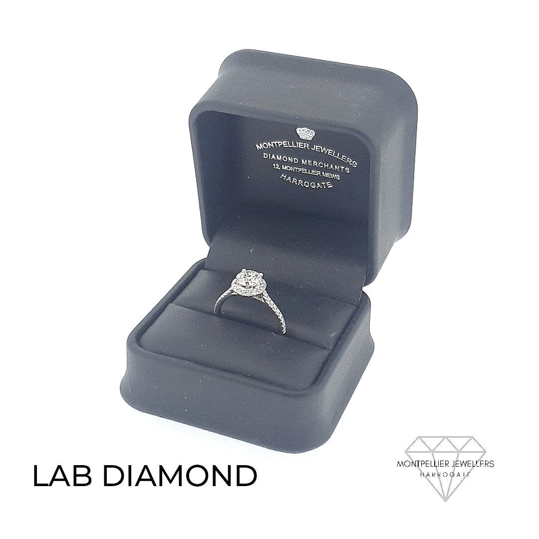 IGI 1.00ct F /VS2 LAB Diamond Solitaire Halo Set In Platinum
