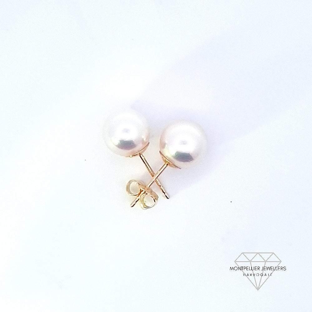 Classic Pearl Stud Earrings AAA Quality Akoya Pearls 8.5mm - 9.0mm