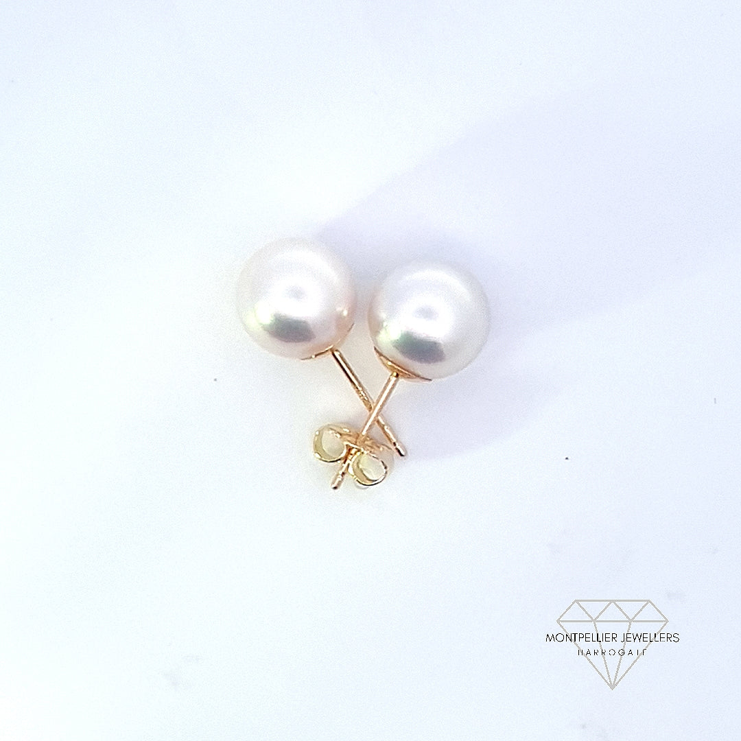 Classic Pearl Stud Earrings AAA Quality Akoya Pearls 9.0mm - 9.5mm