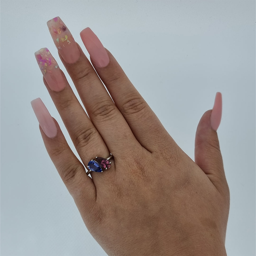 Tanzanite & Tourmaline Toi et Moi Ring Set In Platinum - Montpellier Jewellers