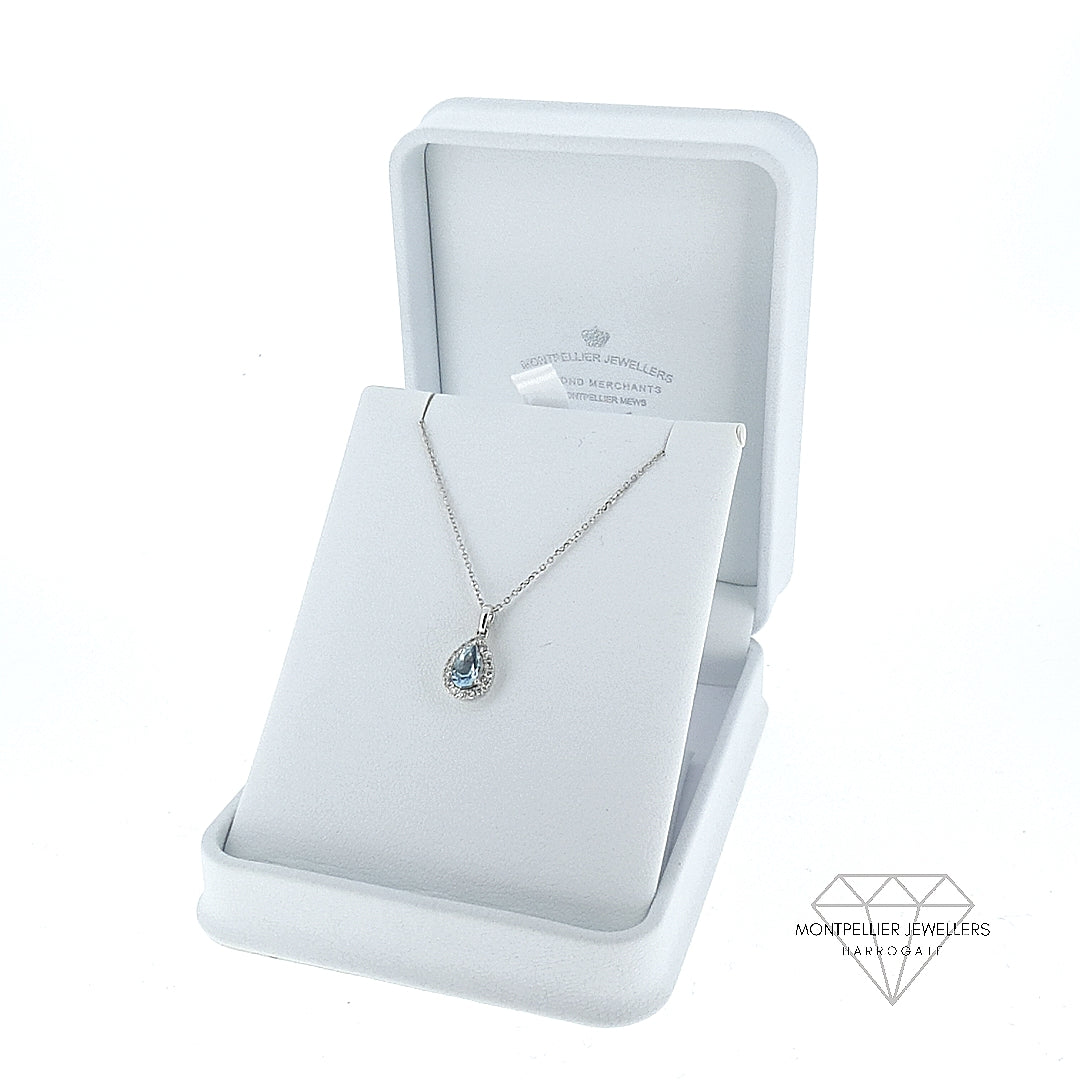Aquamarine and Diamond Pear Shaped Pendant Set in 18ct White Gold